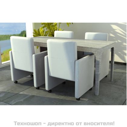 Трапезни столове, 4 бр, бели, изкуствена кожа