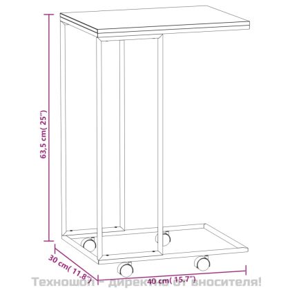 Помощна маса с колелца черна 40x30x63,5 см инженерно дърво