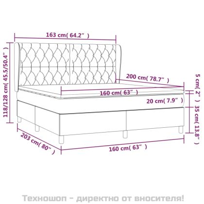 Боксспринг легло с матрак, синьо, 160x200 см, плат