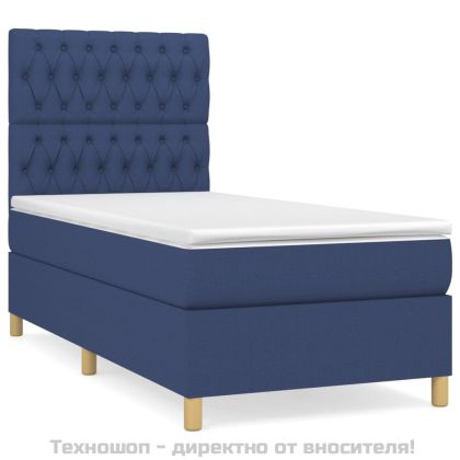 Боксспринг легло с матрак, синя, 90x200 см, плат
