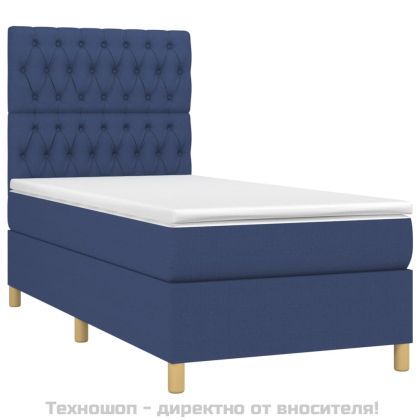 Боксспринг легло с матрак, синя, 90x200 см, плат