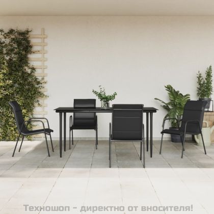 Градински трапезен комплект 5 части черен стомана и текстилен
