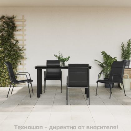 Градински трапезен комплект 5 части черен стомана и текстилен