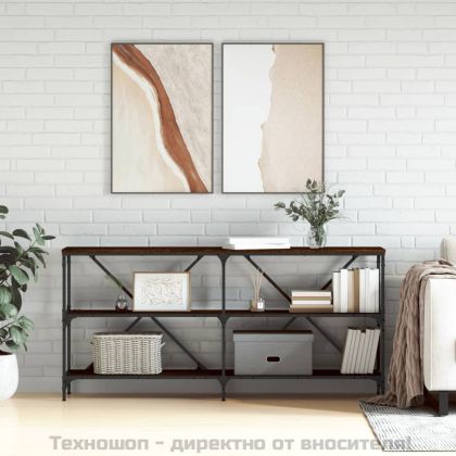Конзолна маса кафяв дъб 160x30x75 см инженерно дърво и желязо