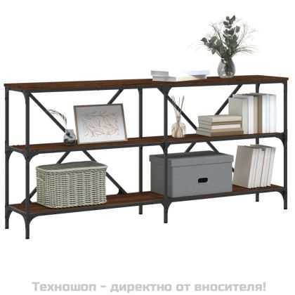 Конзолна маса кафяв дъб 160x30x75 см инженерно дърво и желязо