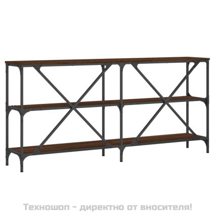 Конзолна маса кафяв дъб 160x30x75 см инженерно дърво и желязо
