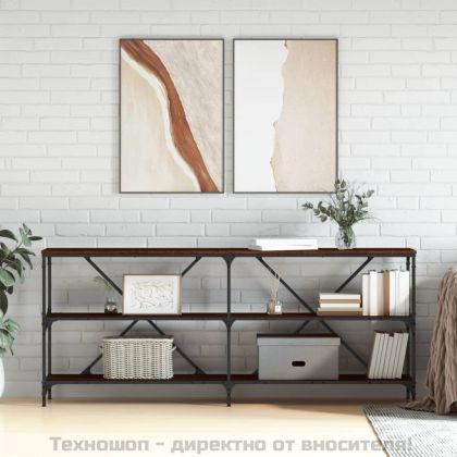 Конзолна маса кафяв дъб 180x30x75 см инженерно дърво и желязо