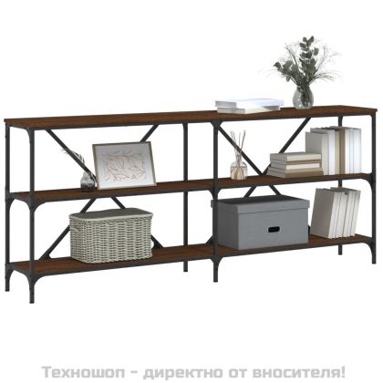 Конзолна маса кафяв дъб 180x30x75 см инженерно дърво и желязо