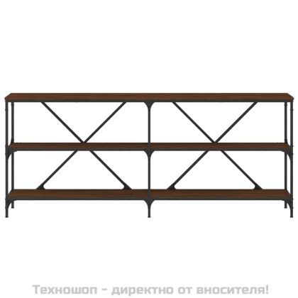Конзолна маса кафяв дъб 180x30x75 см инженерно дърво и желязо