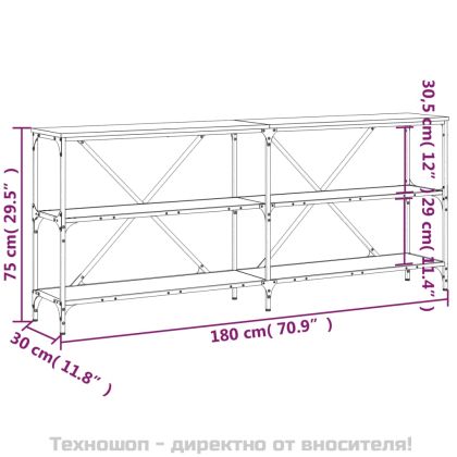 Конзолна маса кафяв дъб 180x30x75 см инженерно дърво и желязо