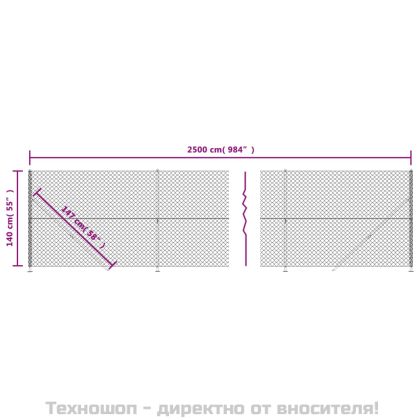 Плетена оградна мрежа с фланец, зелена, 1,4x25 м