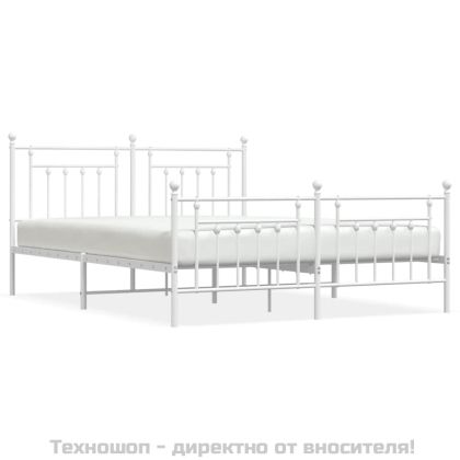 Метална рамка за легло с горна и долна табла, бяла, 183x213 см