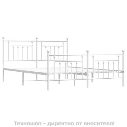 Метална рамка за легло с горна и долна табла, бяла, 183x213 см