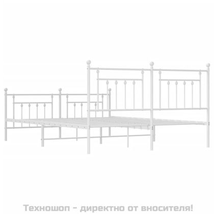 Метална рамка за легло с горна и долна табла, бяла, 183x213 см