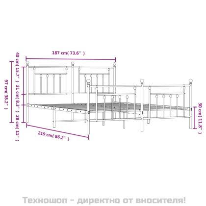 Метална рамка за легло с горна и долна табла, бяла, 183x213 см