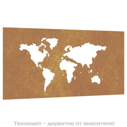 Градинска декорация 105x55 см кортенова стомана карта на света
