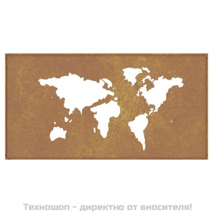 Градинска декорация 105x55 см кортенова стомана карта на света