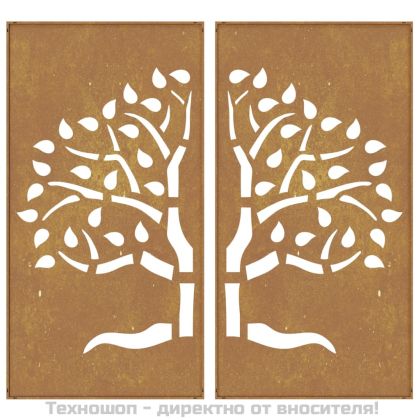 Градински декорации 2 бр 105x55 см стомана кортен дизайн дърво