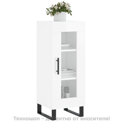 Сайдборд, бял гланц, 34,5x34x90 см, инженерно дърво