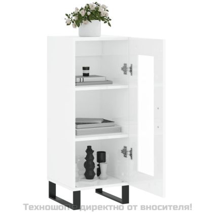 Сайдборд, бял гланц, 34,5x34x90 см, инженерно дърво