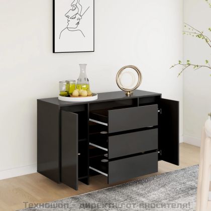 Бюфет с 3 чекмеджета, черен, 120x41x75 см, инженерно дърво