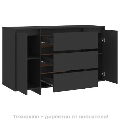 Бюфет с 3 чекмеджета, черен, 120x41x75 см, инженерно дърво