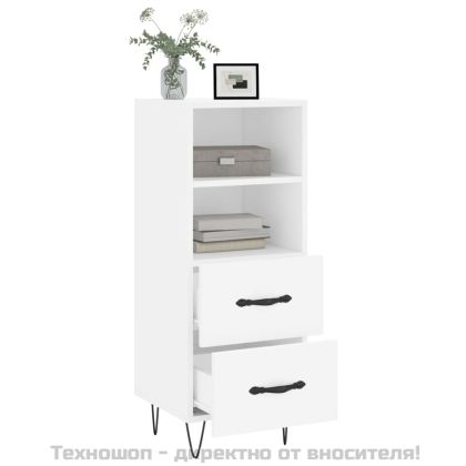Сайдборд, бял, 34,5x34x90 см, инженерно дърво
