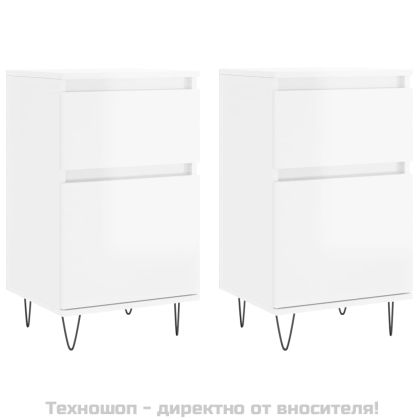 Бюфети 2 бр бял гланц 40x35x70 см инженерно дърво
