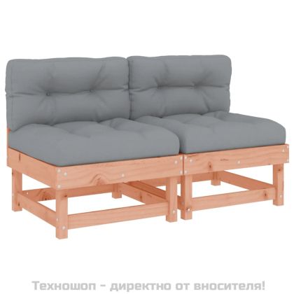 Средни дивани с възглавници, 2 бр, дугласко дърво масив