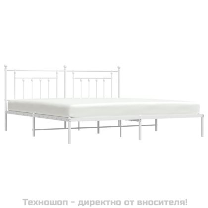 Метална рамка за легло с горна табла, бяла, 200x200 см