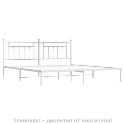 Метална рамка за легло с горна табла, бяла, 200x200 см