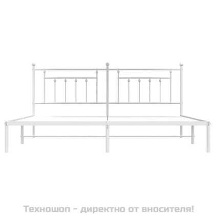 Метална рамка за легло с горна табла, бяла, 200x200 см