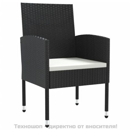 Градински трапезен комплект 5 части черен полиратан и стомана