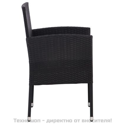 Градински трапезен комплект 5 части черен полиратан и стомана