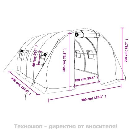 Оранжерия със стоманена рамка, бяла, 12 м², 4x3x2 м