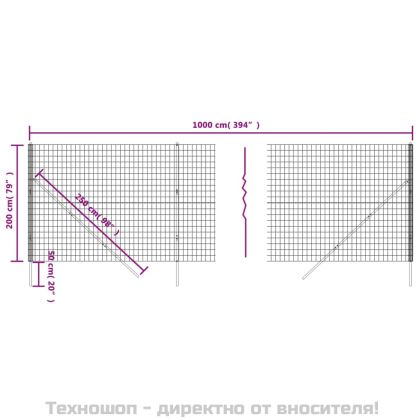 Ограда от телена мрежа антрацит 2x10 м поцинкована стомана