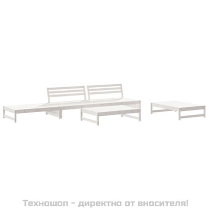 Градински комплект с възглавници, 5 части, бял, дърво масив