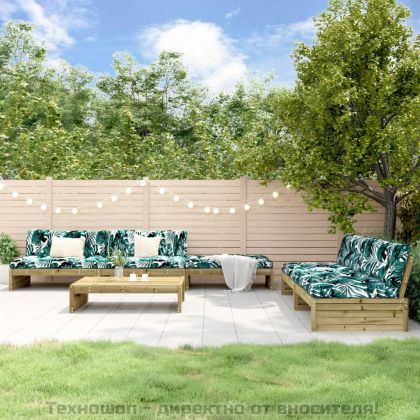 Градински лаундж комплект 6 части с възглавници импрегниран бор