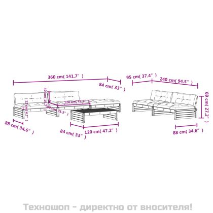 Градински лаундж комплект 6 части с възглавници импрегниран бор