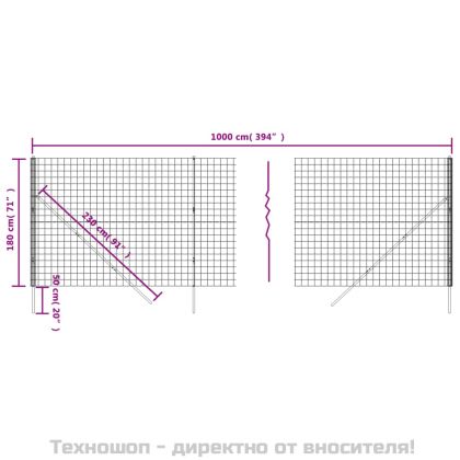 Ограда от телена мрежа зелена 1,8x10 м поцинкована стомана