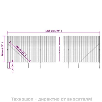 Ограда от телена мрежа с шипове, зелена, 2x10 м
