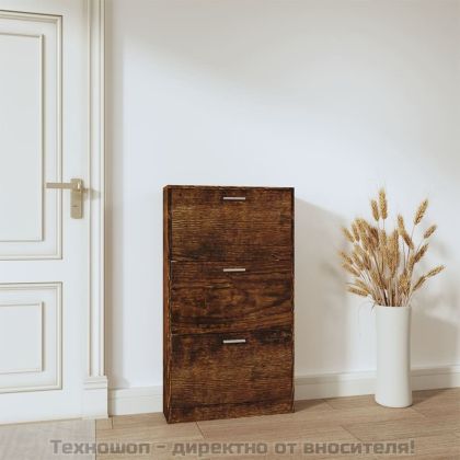 Шкаф за обувки, опушен дъб, 59x17x108 см, инженерно дърво