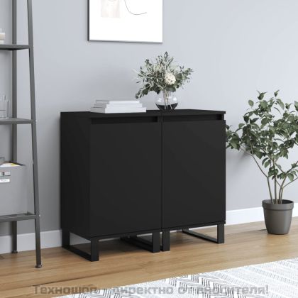 Бюфети, 2 бр, черни, 40x35x70 см, инженерно дърво
