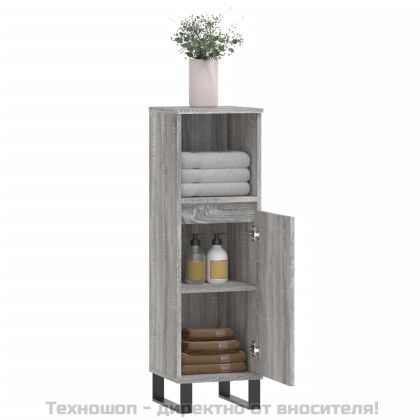 Шкаф за баня, сив сонома, 30x30x100 см, инженерно дърво