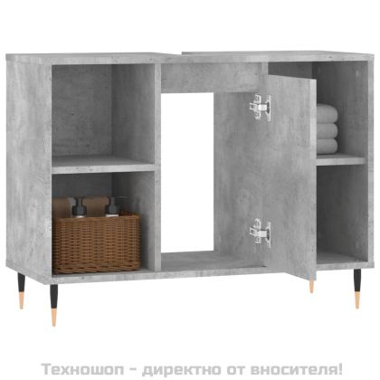 Шкаф за баня, бетонно сив, 80x33x60 см, инженерно дърво