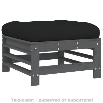 Градински комплект с възглавници, 6 части, сив, дърво масив