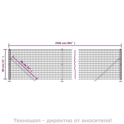 Плетена оградна мрежа с фланец, зелена, 0,8x25 м