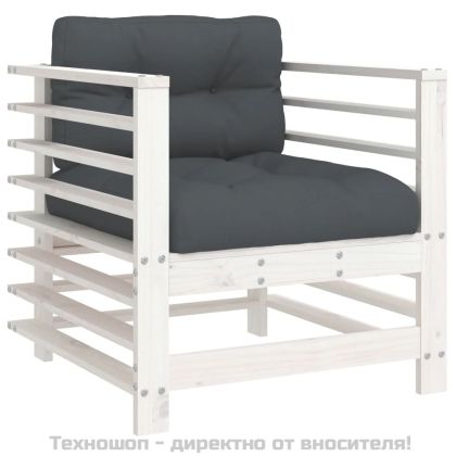 Градински столове с възглавници, 2 бр, бели, бор масив