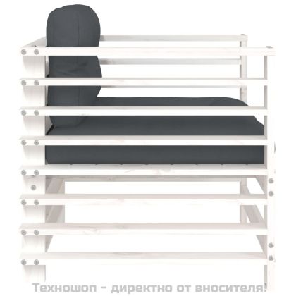 Градински столове с възглавници, 2 бр, бели, бор масив