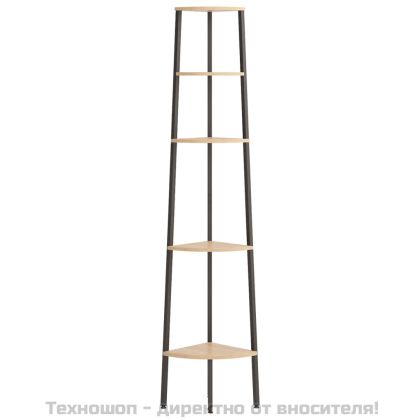 Ъглова етажерка с 5 рафта светлокафяво и черно 45,5x31,5x180 см